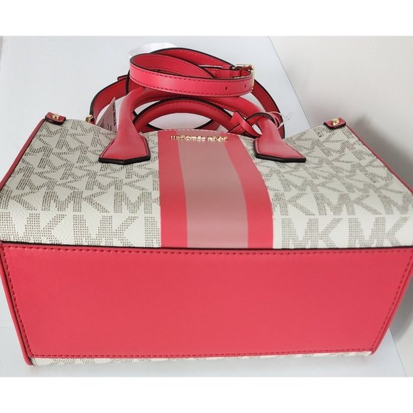 MICHAEL KORS CENTER STRIPE MAPLE SM SATCHEL TOTE Crossbody Geranium Pink - Picture 5 of 14